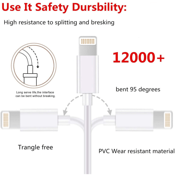 5X Lightning USB kabel till Apple för din iPhone, iPad 1m Vit