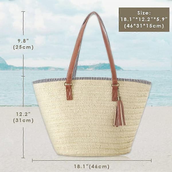 Dame Håndtasker Sommer Strandtasker Store Tote Tasker Stråtasker med Kvaster Dame Håndtasker til Rejser, Ferie og Shopping