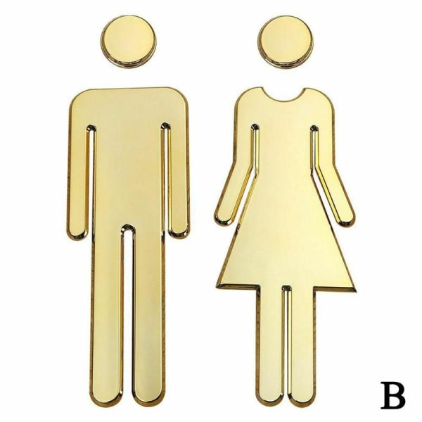Toalett WC-skylt för badrum, 3D-toalett, kvinna och man, WC-dekal, dörr, guld, one size