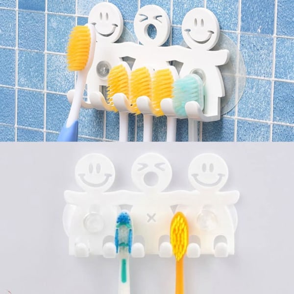 2 st söta tandborsthållare krokar badrum sugkopp tandborsthållare hushåll söt smiley ansikte tandborste sugkopp hållare krokar för badrum prylar