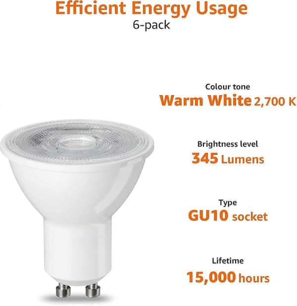 LED GU10 Spotlight Lampa, 5W (Motsvarande 50W), Varmvit, Ej Dimbar - 6-pack 6 Pack
