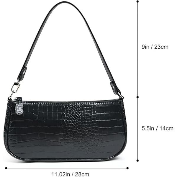 Läder axelväska för kvinnor, Mini handväska med krokodil liten crossbody väska Klassisk för kvinnor 90-talets miniväskor med kedja Black