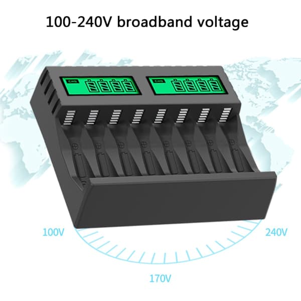 8-sporet batterilader med LCD-skjerm intelligent for AA/AAA NiCd NiMh oppladbare batterier lading aa aaa lader 0.14