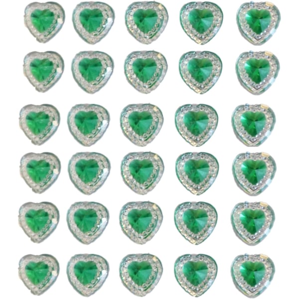 40 x itsekiinnittyvä sydänhelmiä kirkas värillinen keskellä timantti strassikiviä akryylikiteitä kiinni jalokivikoristeita, käsitöitä, kutsuja, vihreä