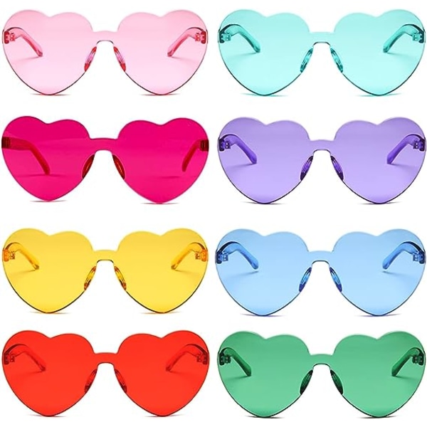 Hjerteformede festbriller, 8 stk. Hjertesolbriller uden indfatning Love Hjerteformede briller, Hjerteformede, Hjerteformede Hippiefarvede briller til voksne og børn