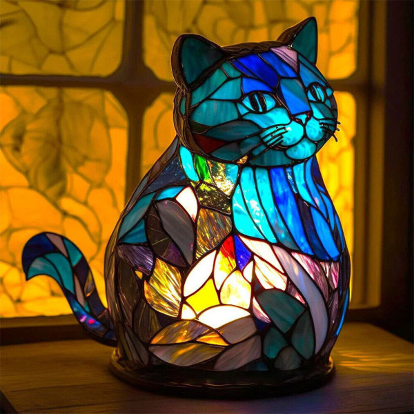 Dyre bordlampe, Dyre bordlampe serie Drage/havskilpadde/løve/delfin/ulv, farget harpiks Dyrelampe cat