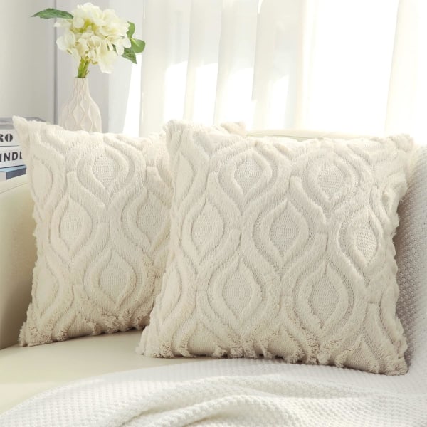 Sæt med 2 imiteret pels pudebetræk 45x45cm dekorative bløde plys plys fløjl pudebetræk 18X18 tommer firkantet boho neutral til sofa beige