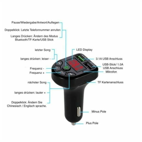 Bluetooth-auton FM MP3 -soitin USB-laturi