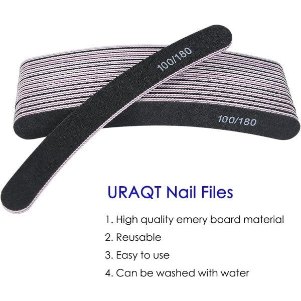 15 stk. Neglefiler Profesjonelt Sett Buede Neglefiler 100/180 Korn Dobbeltsidig Smirkelbrett Manikyrverktøy for Hjem og Salongbruk B15 Pcs Curved  Black