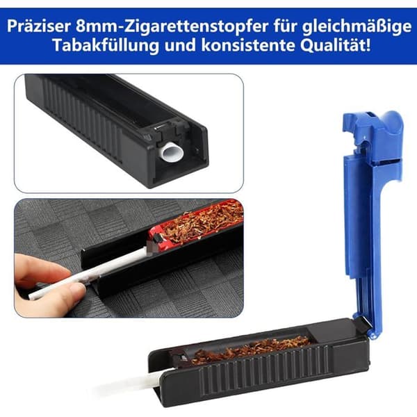 Sæt med 3 cigaretrullemaskiner - Til 8 mm rør - Rød, blå og sort