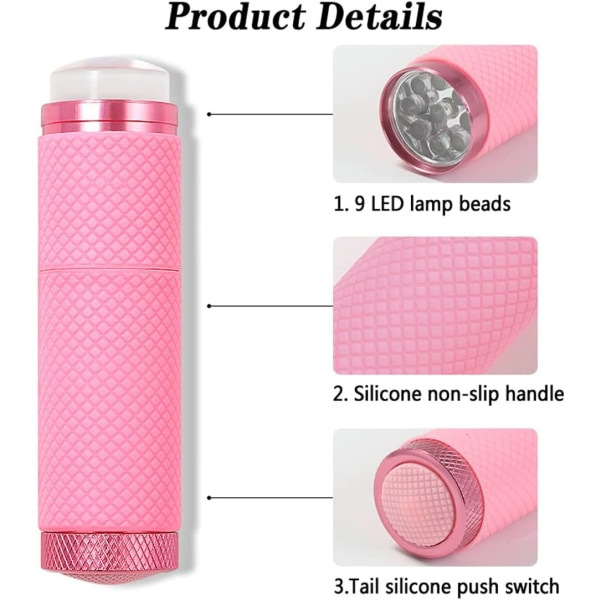 Mini neglekunst lommelygte med UV-lampe og silikoneplade