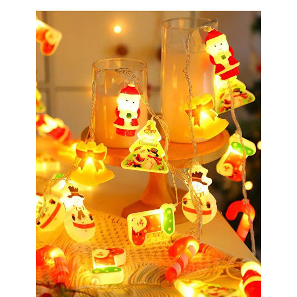 LED-lysstreng med julemotiv - Julemand, Snemand, Rendeer - Festlig atmosfære - Batteri & USB - Juletræspynt A 1.5M 10led battery