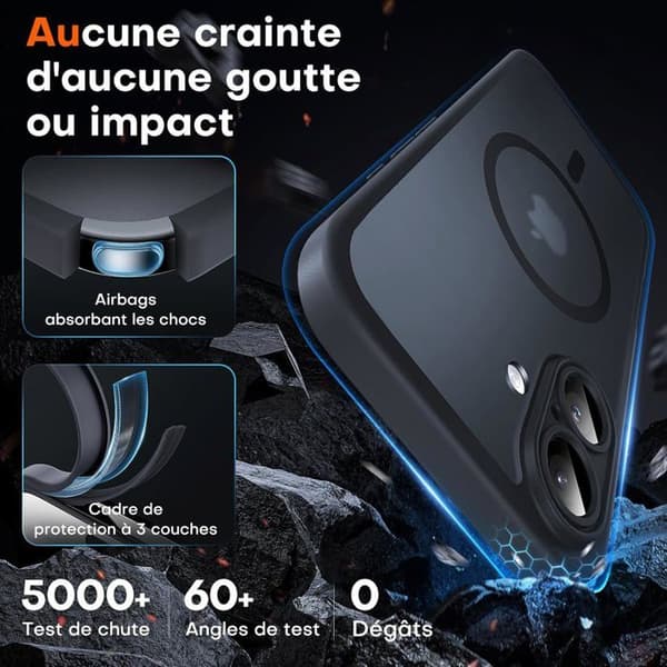iPhone 16 6.1\" Cover - MagSafe-kompatibelt - Forstærket Linsebeskyttelse - Gennemsigtig Mat Finish - Stødsikkert - Sort