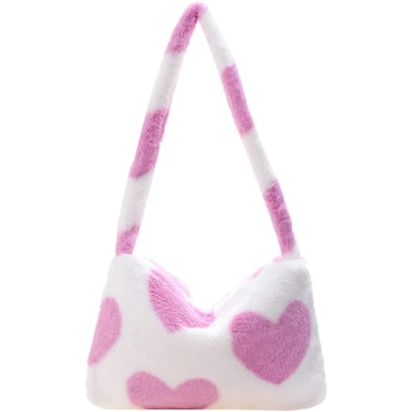 Y2K Stor kapacitet Färgglad blomma Print Fluffig väska Casual Plysch Crossbody axelväska Handväskor & axelväskor för kvinnor-Pink Love