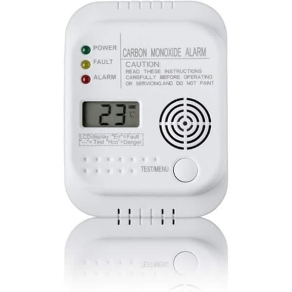 Karbonmonoksiddetektor, batteridrevet, gassdetektor med display og temperaturindikator