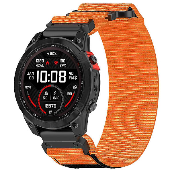 Nylon-rem til Garmin Fenix 7X/7X Pro/Instinct 2X/Quickfit 26mm - Orange Orange Garmin Fenix 7X