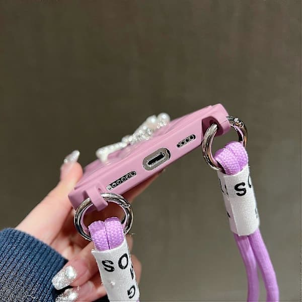 Skal för iPhone 15 Pro Max med handledsrem, TPU-mobilskal, söt 3D-rutig rosettberlock