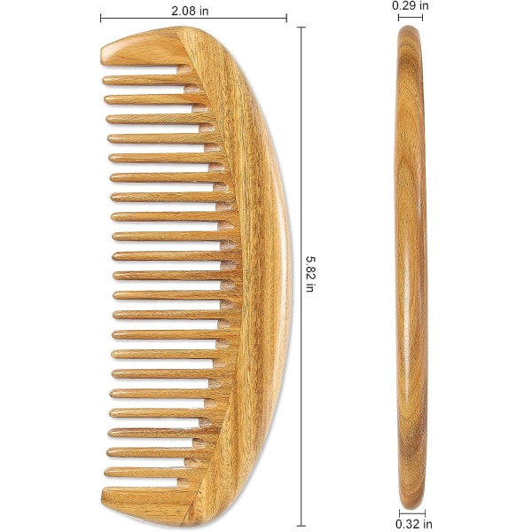 Handgjorda 100 % naturliga gröna sandelträhårkammar - antistatisk sandelträdoft Naturlig hårborttagningsmedel träkam (bred tand)