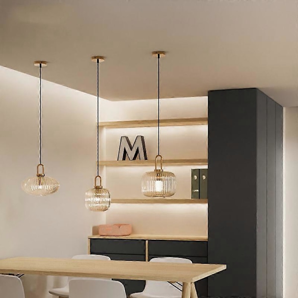 Nordisk Minimalistisk Glas Pendellampe Japansk LED Pendellampe til Spisestue Køkken Sengelampe Hjem Dekoration Hængende Lampe Warm White M-Dia-20cm