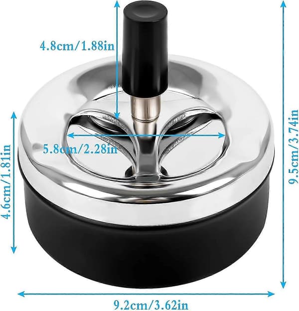 3 st Snurrande Askkopp Askfri Tryck Ner Askkopp Extra Stor Kromad Vindtät Askkopp Utomhus Bordsaskkopp Askkoppar Stor Rund (9 * 9,3 cm, Svart)