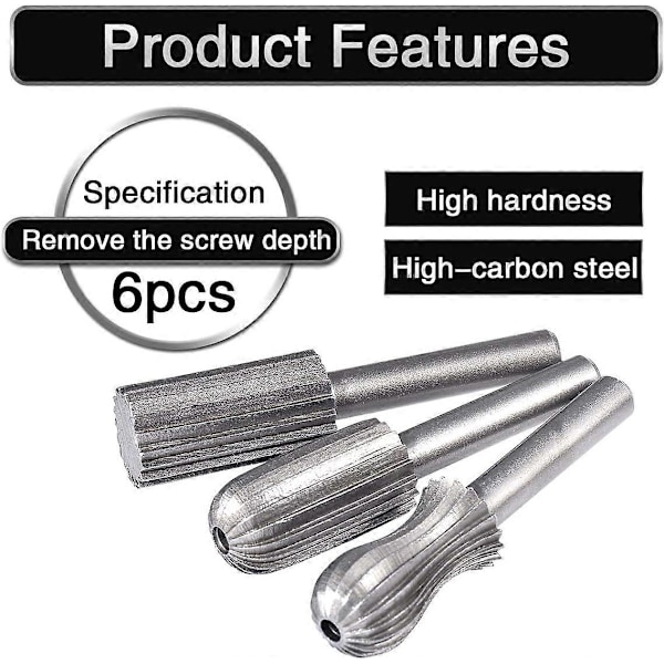 6 st Dubbelskurna Tungsten Rotationsfräsar 6mm Tungsten Skaft Filning/Gravering/Slipning Bits för Rotationsverktyg