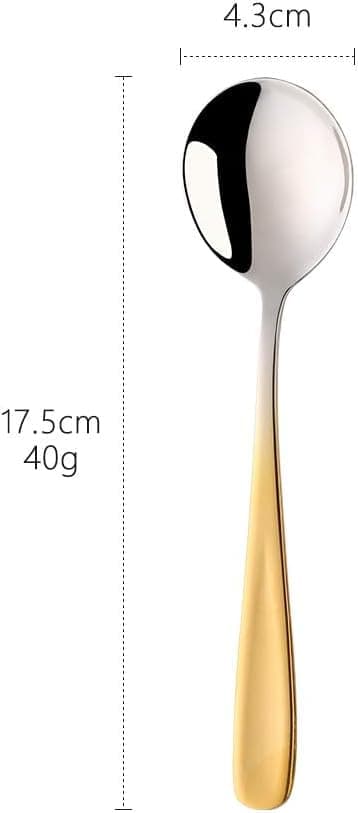 Bouillon ske sæt, 7-tommer runde suppeskeer, rustfrit stål færdig spiseske (gradient guld) gold
