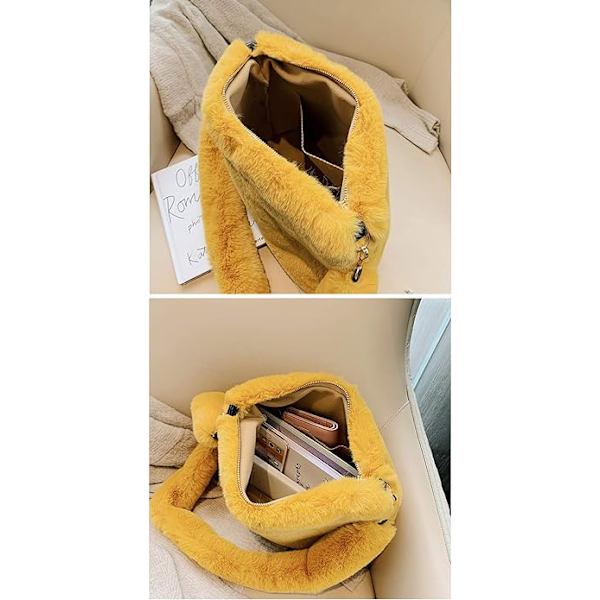 Kvinnor Höst Vinter Konstgjord Päls Axelväska Plysch Rem Crossbody Väska Fluffy Handväska- Ljusgrå