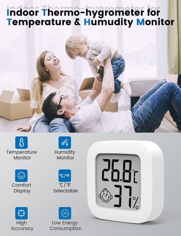 2 stk. Digitalt Termometer Hygrometer LCD Indendørs Udendørs