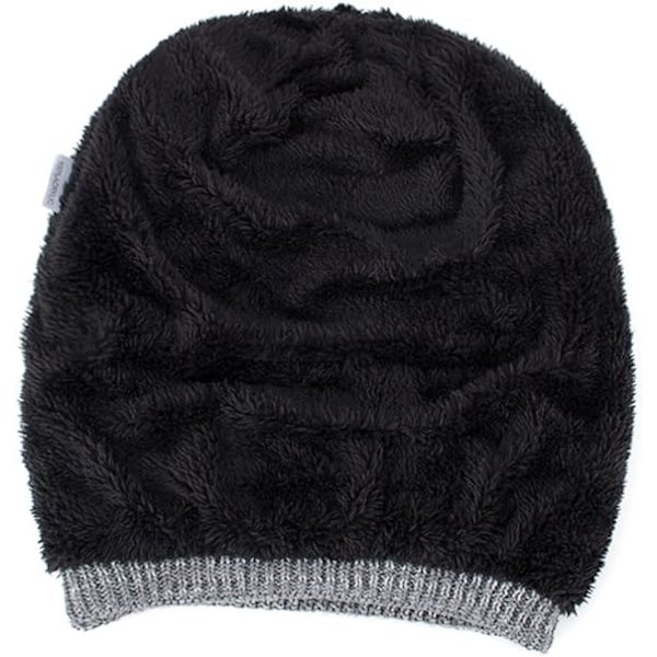 Vinterhue til mænd - varm strikket lang slouch beanie hue med termisk blødt fleecefor