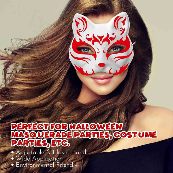 STK Therian Masks White Cat Masks Glossy DIY Halloween Mask Animal, Cat Mask