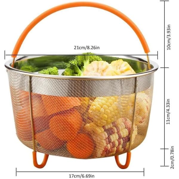 Dampkurv - Rustfritt stål - 6L - Silikonhåndtak - Tåler oppvaskmaskin - 21 cm