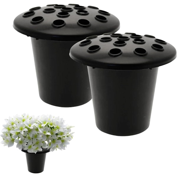 2-pack Svarta Minnesvaser för Gravplatser, Starka Gravblomkrukor i Plast, Insats för Gravsidan, Gravvas för Gravdekorationer