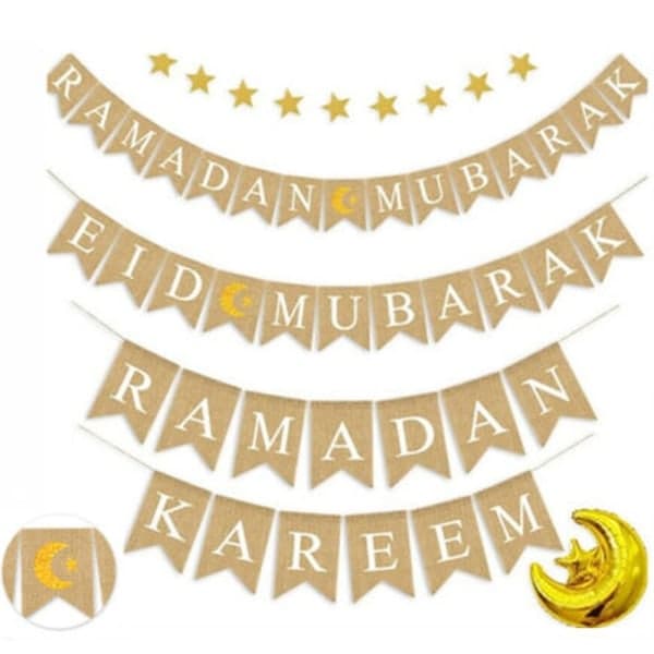 Ramadan Kareem Ornament Eid Mubarak Linned Banner