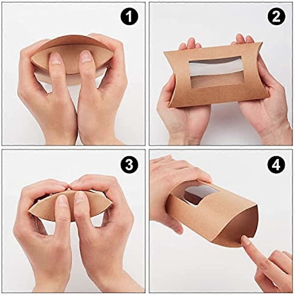 20 kpl ruskeita kraft-tyynylaatikoita, paperi-ikkunalaatikko karkeille, kekseille ja syntymäpäivä- ja hääjuhlapalveluksille, 17,3 x 9,9 x 3,8 cm