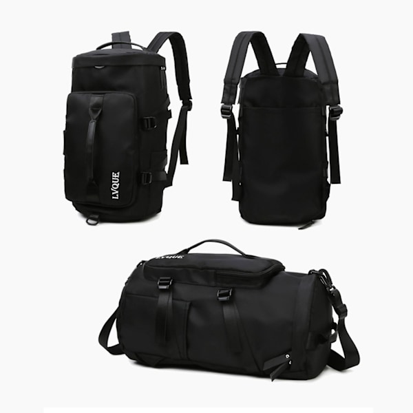 Gym Bag for Kvinner Sports Duffel Bag Reise Ryggsekk Weekend Overnight Bag med Sko-rom Black