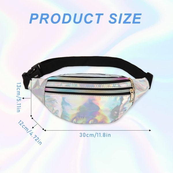 2 st Holografiska midjeväska, Iridescent midjeväska, Glansig midjeväska Vattentät för sport, resor Purple, Silver