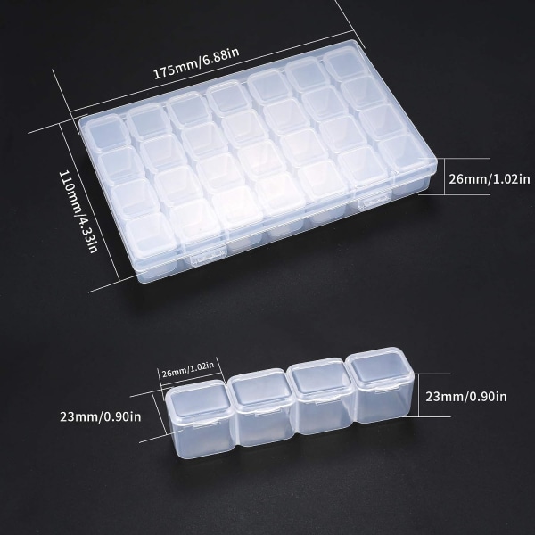 2-pack diamantmålning tillbehör lådor, 28 rutnät diamantbroderi pärlor förvaringsbehållare lådor, arrangör för sömnad, naglar, diamantmålning