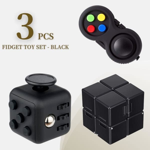 3 stk. Legetøjspakke til ultimativ stresslindring - Sensorisk legetøjssæt med Fidget Pad, Infinity Cube og Controller - Perfekt kontorgave til børn
