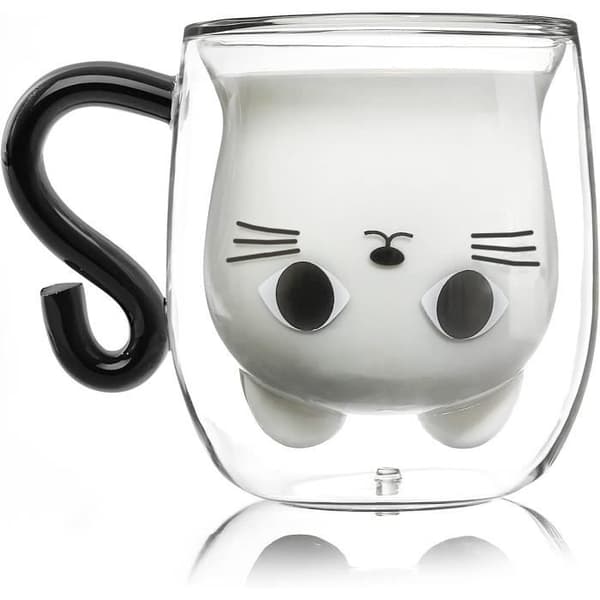 Tasse Tekanna - Katt - Dubbelväggigt Glas - 300ml - Present - Diskmaskinssäker