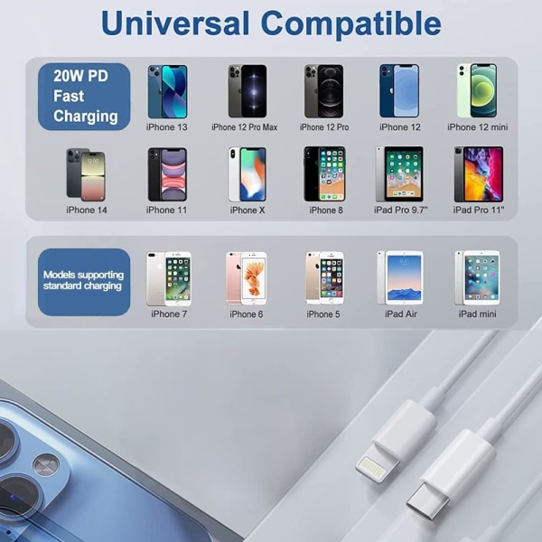 i-Phone-pikalaturi, PD 20 W USB C -pikalaturi ja USB C -pikalatauskaapeli 1M, yhteensopiva iPhone 14 13 12 11 Series/XR/XS/X/8/ipad kanssa
