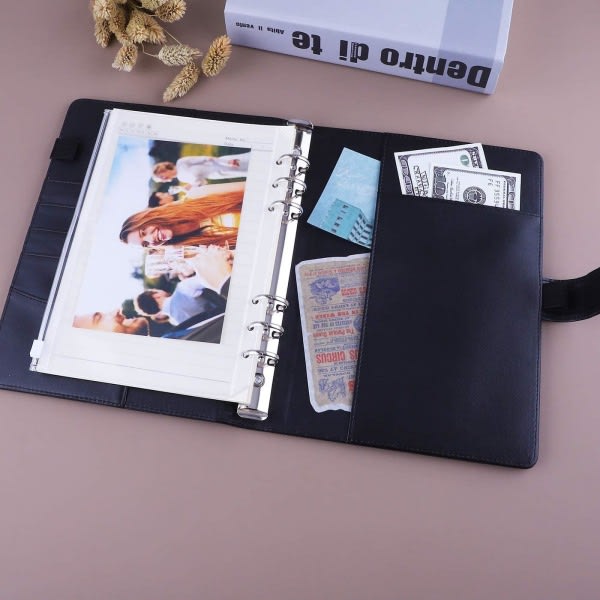 Läder A5 Ringpärm Planner Notebook Planner med magnetiskt spänne (inre papper ingår ej) - Svart Svart