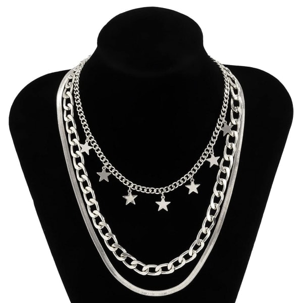 Punk Multilayer Halskæde Stjerne Slange Knogle Link Multilayer Choker Halskæde Lag Papirclips Halskæde Kæde Smykker silver B