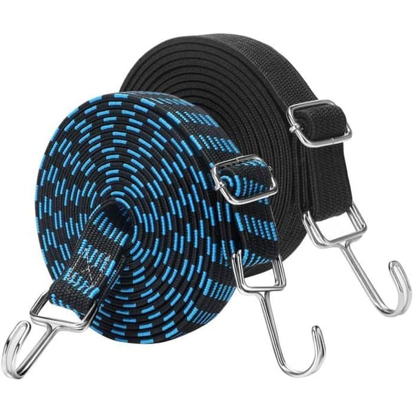 2 universale 4m elastiske stropper for bagasje, for bil og sykkel (blå, svart)