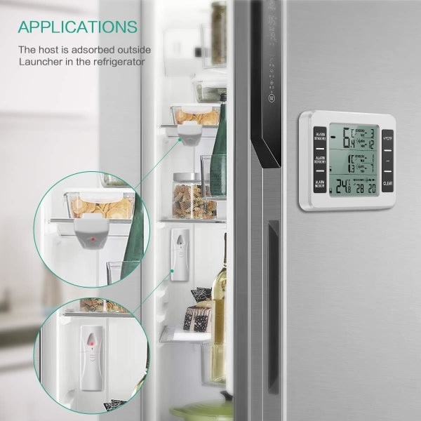 Fridge/fryser termometer, trådløs køleskabstermometer med 2 Se