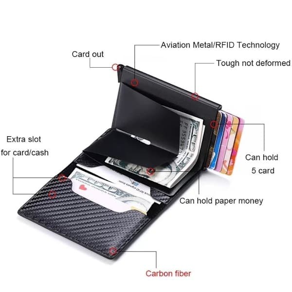 Carbon RFID - NFC-beskyttet lommebok kortholder 6 kort Svart one size