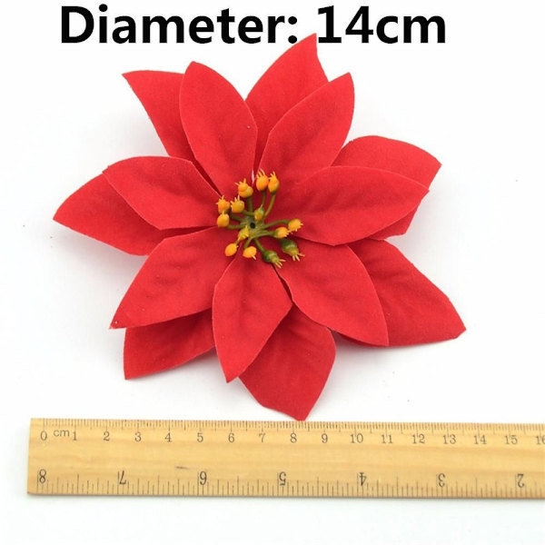 10 stk. 14 cm juletræsblomster glitterpynt sølv silver