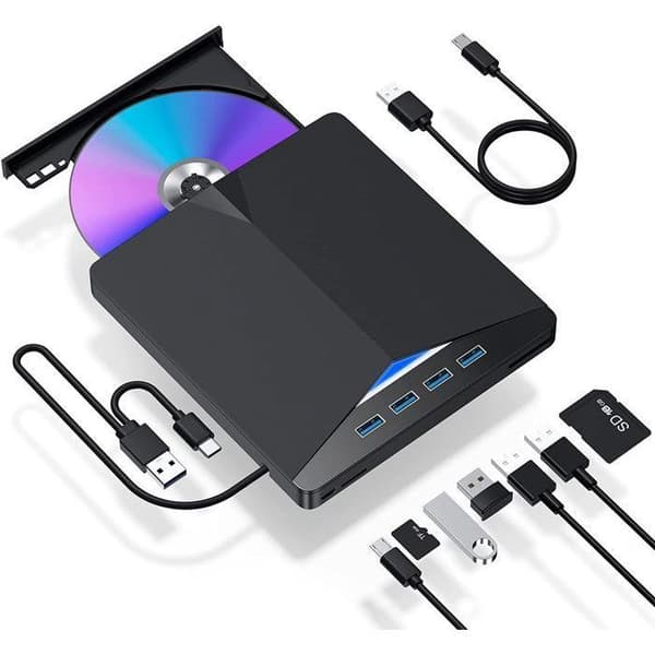 Extern DVD/CD-läsare/brännare - MÄRKE - Bärbar - USB 3.0 - 7-i-1 - Kompatibel med Windows 11/10/8/7