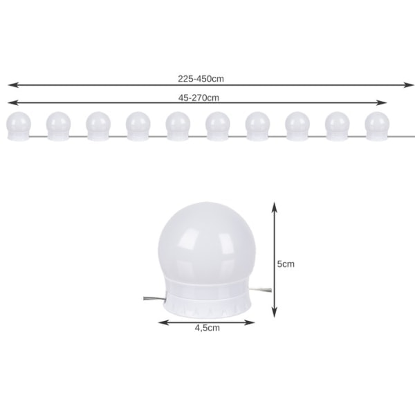 LED-lampor för sminkbord - Fäst runt spegel - Makeup Vit