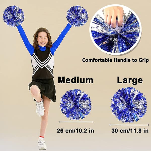 12 stk. cheerleading-pomponger for barn, metallfolie og plastring-cheer-pomponger for gutter Medium Silver 01