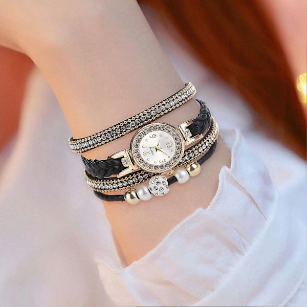 Elegant Flerlags Rhinestone Flettet Armbåndsur til Hverdagsbrug Blue